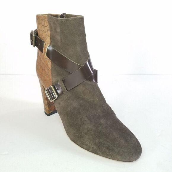 Prezioso Italian Nappa Leather Sued Alligator Strappy Buckle Block Heel Bootie 9 - Picture 13 of 16